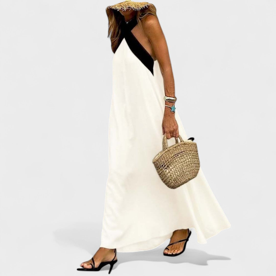Manuela | Vestido maxi elegante con escote cruzado sin mangas