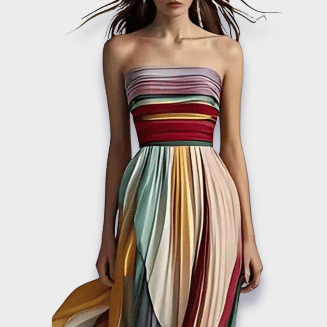 Amaia | Vestido maxi plisado para mujer sin tirantes