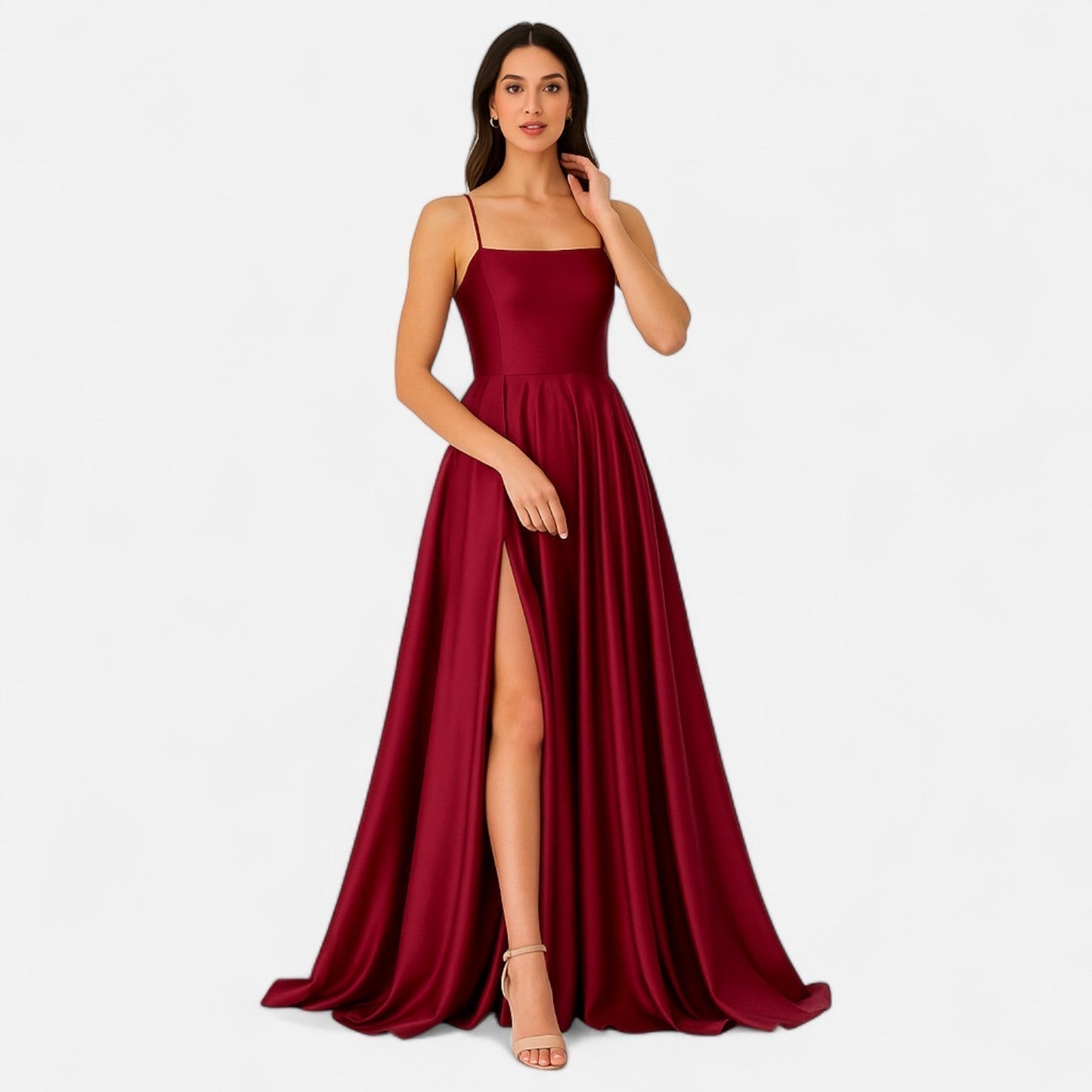 Belina | Vestido maxi de invitada para mujer con abertura y tirantes