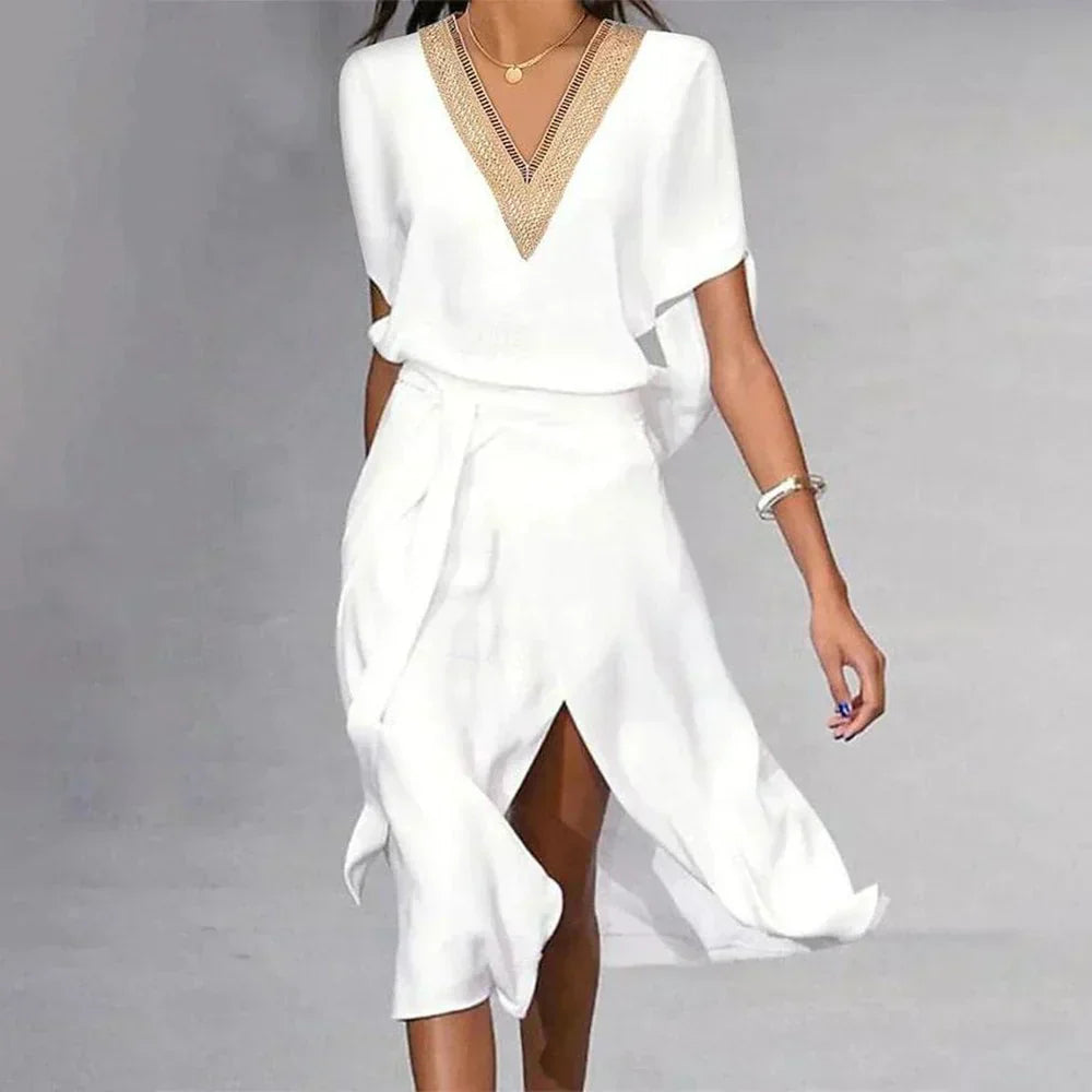 Saurina | Vestido midi cruzado para mujer con escote en V