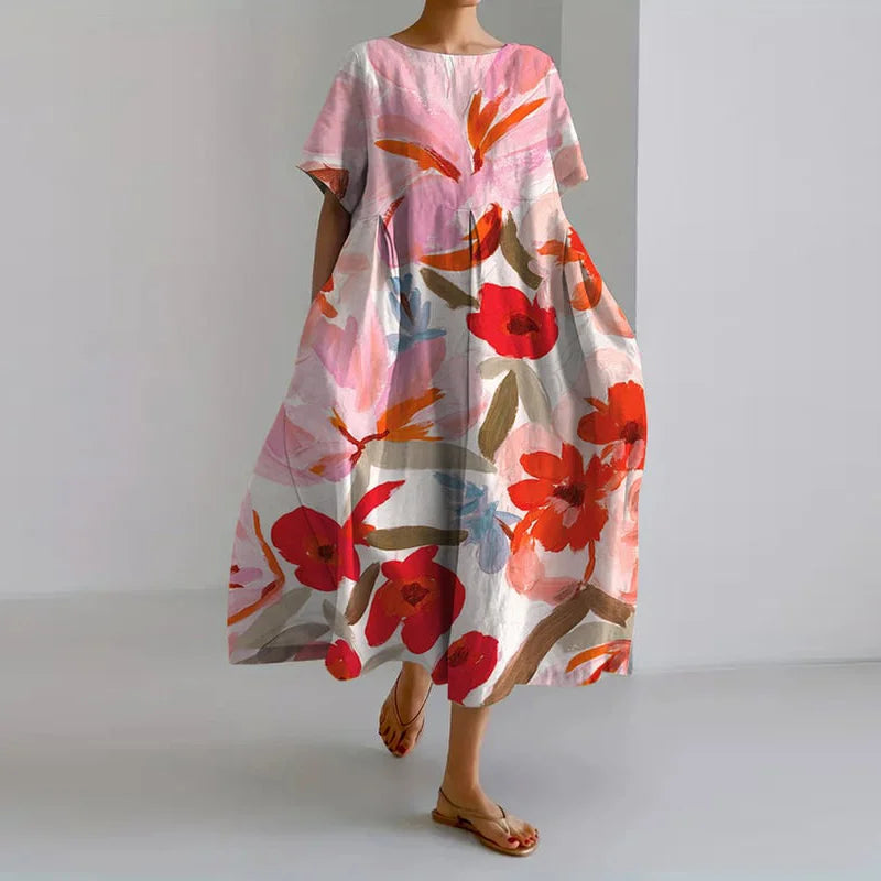 Urelia | Vestido midi de verano con estampado floral estilo acuarela