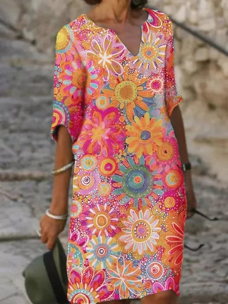 Taliana | Mini vestido floral para mujer con cuello en V favorecedor | Ligero