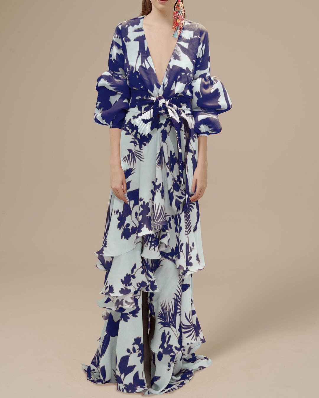 Camila | Vestido largo de ceremonia con diseño cruzado y estampado