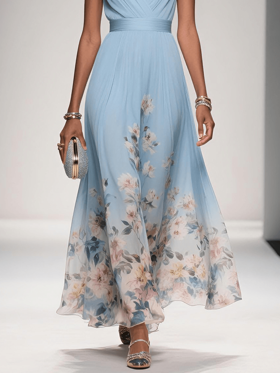 Umara | Vestido maxi de verano en chiffon con estampado floral
