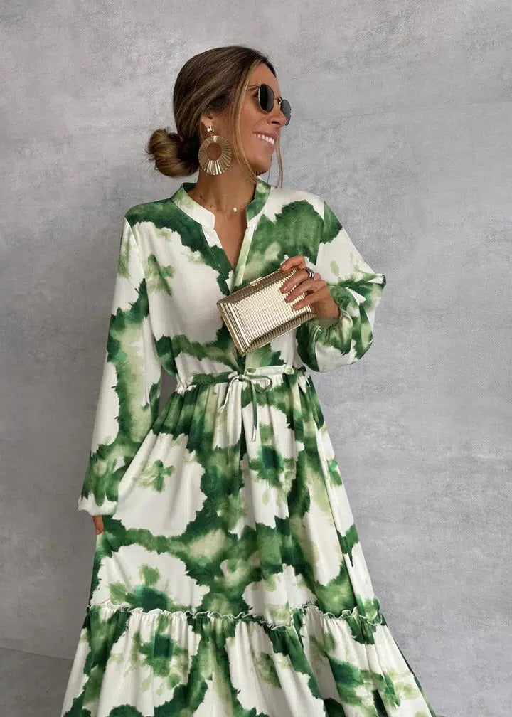 Teodora | Vestido maxi para mujer con estampado degradado y cinturón