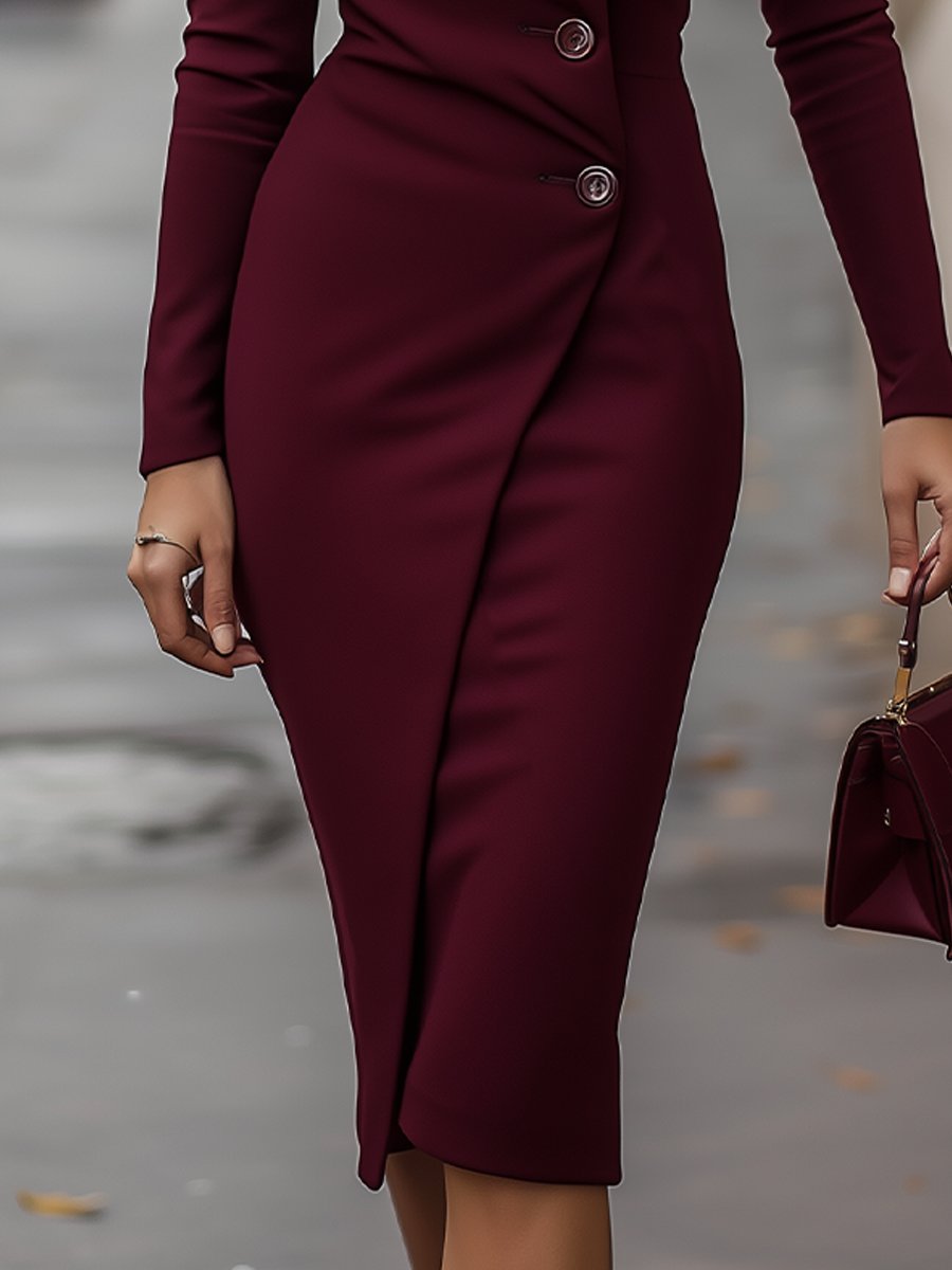 Benigna | Vestido cruzado midi de primavera con botones para mujer