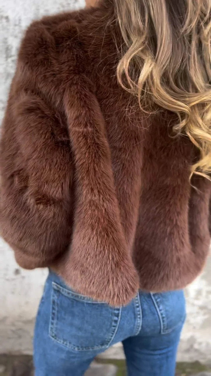 Chaqueta de piel sintética para mujer con cuello alto y cremallera Abrigo elegante y cómodo para días frescos