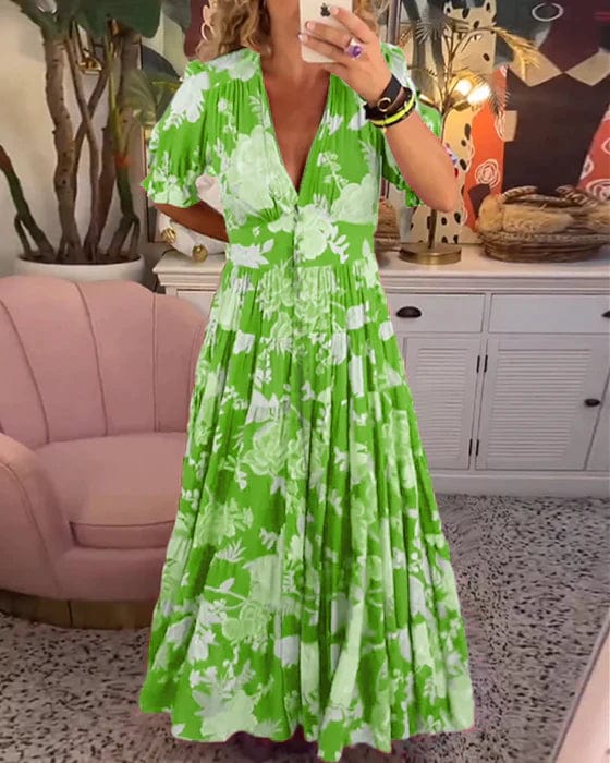 Daniela | Vestido maxi con estampado floral y escote en V
