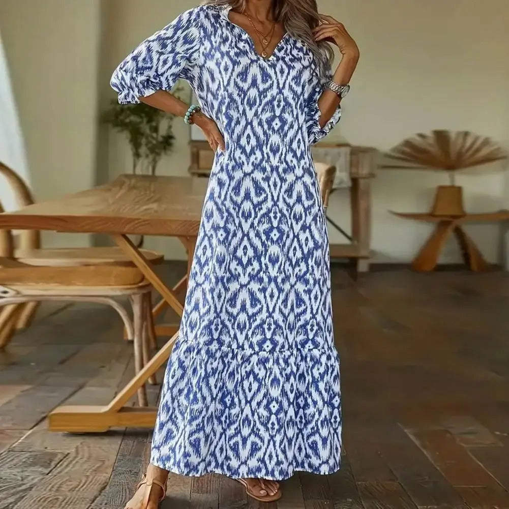 Cassis | Vestido Largo con Escote en V y Estampado