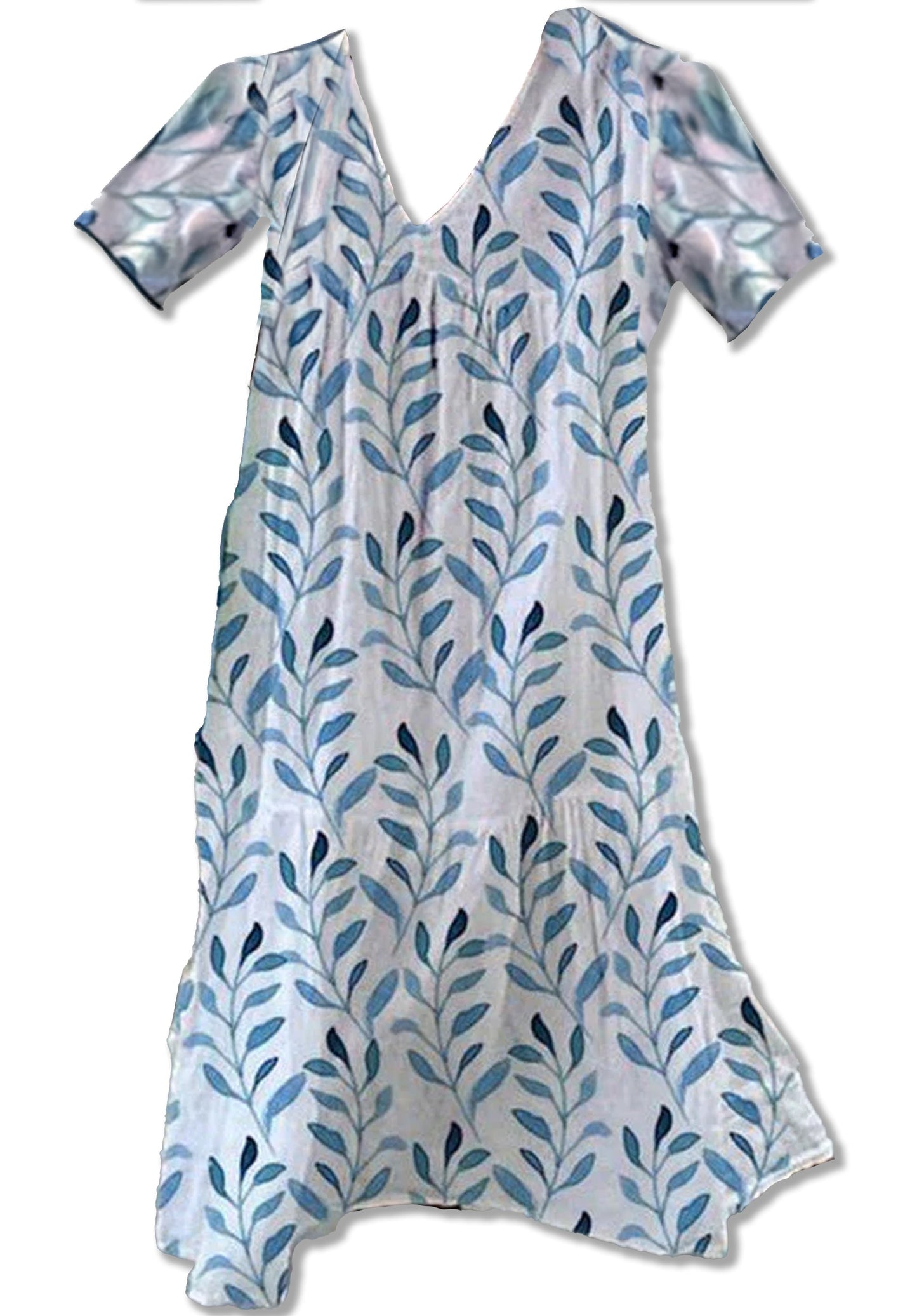 Amarisse | Vestido midi con cuello en V y estampado de hojas para mujer | Ligero