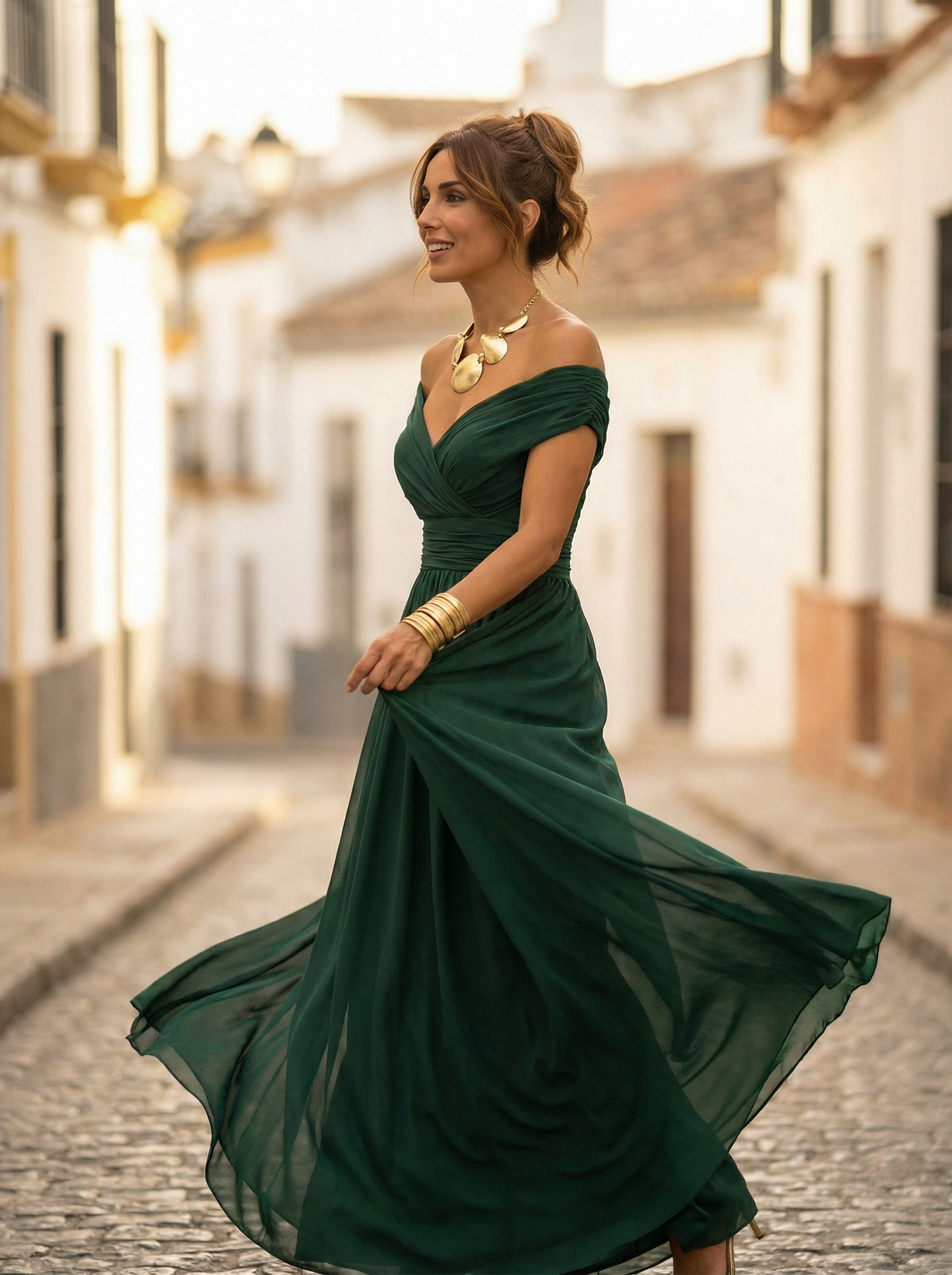 Leo | Vestido largo fruncido para mujer con cuello en V elegante | Boda