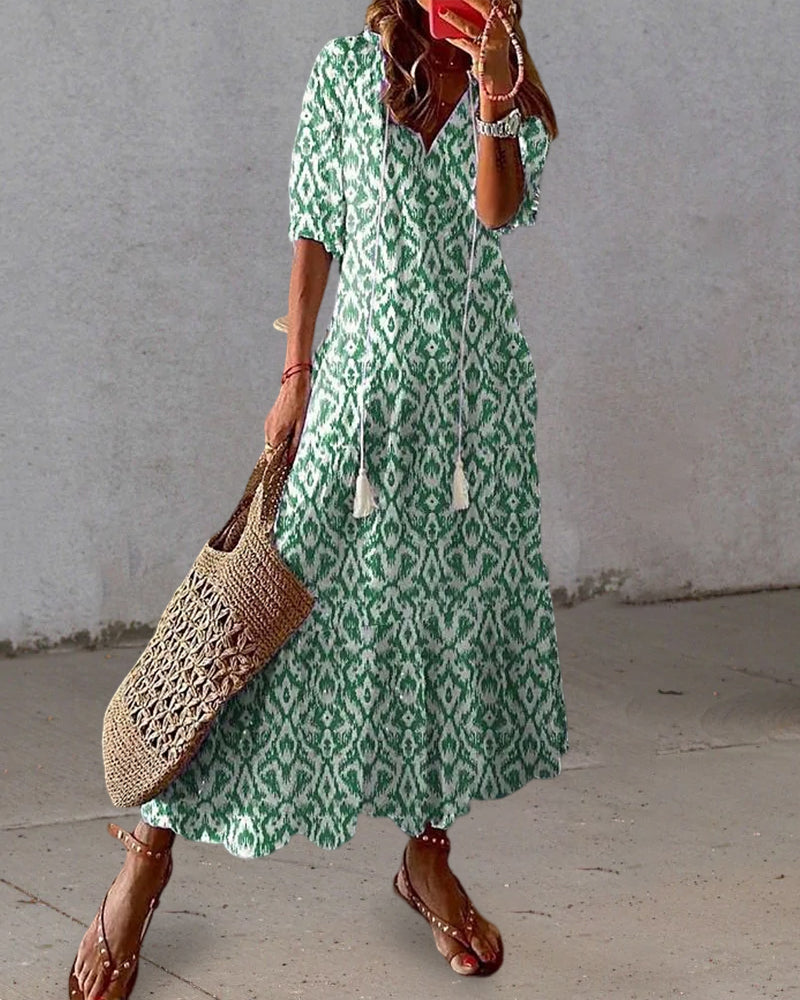 Mila | Vestido Largo Boho con Estampado Étnico