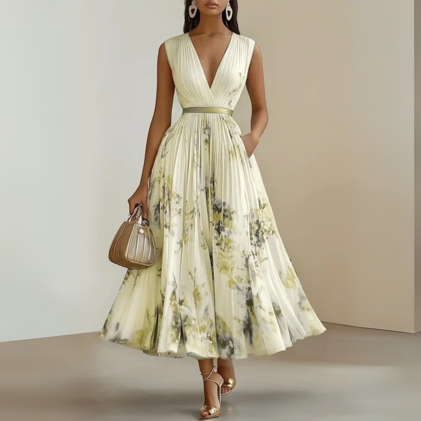 Andrea | Vestido maxi de verano de mujer sin mangas y estampado floral