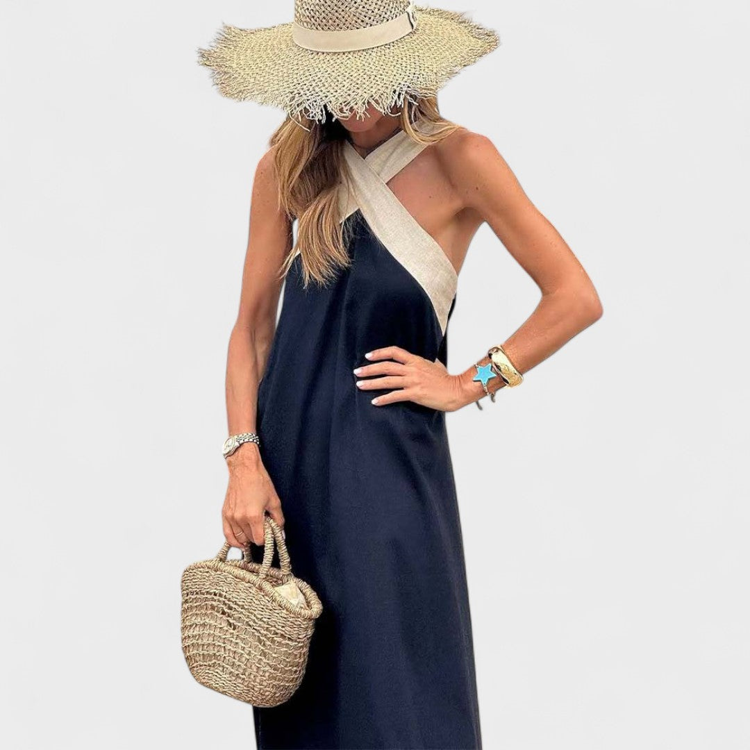 Manuela | Vestido maxi elegante con escote cruzado sin mangas