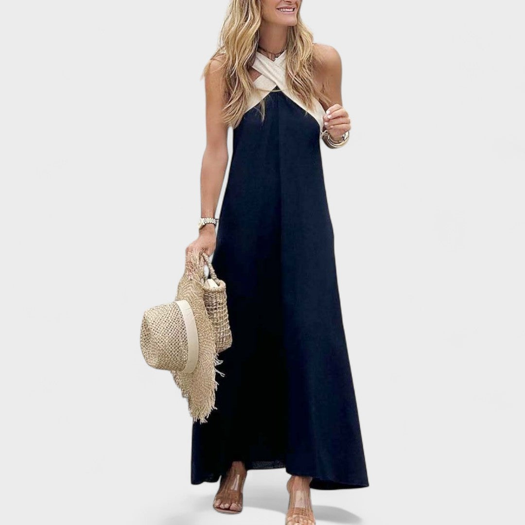 Manuela | Vestido maxi elegante con escote cruzado sin mangas