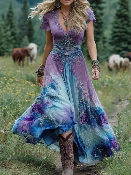 Elara | Vestido maxi floral con efecto degradado