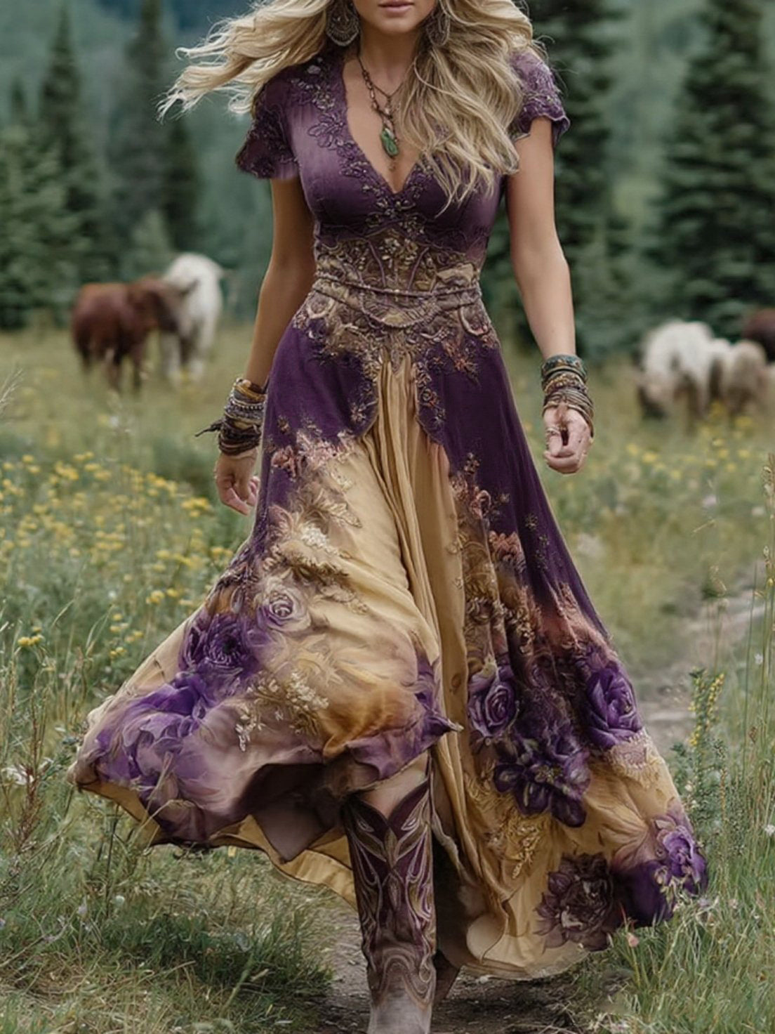 Elara | Vestido maxi floral con efecto degradado