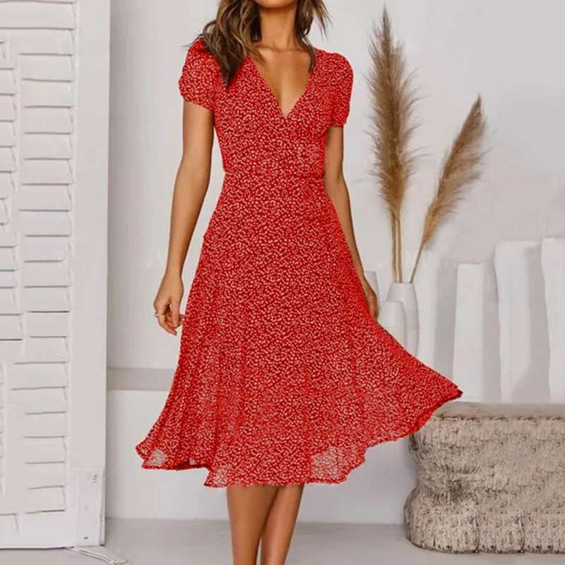 Teodora | Vestido midi con escote en V y manga corta