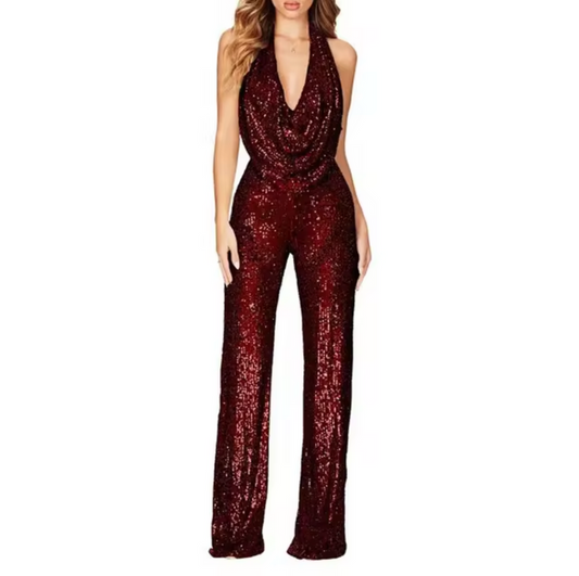 Paula | Mono elegante de mujer con lentejuelas y cuello halter