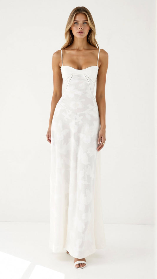 Pavia | Vestido maxi de boda con tirantes finos y diseño fluido para mujer