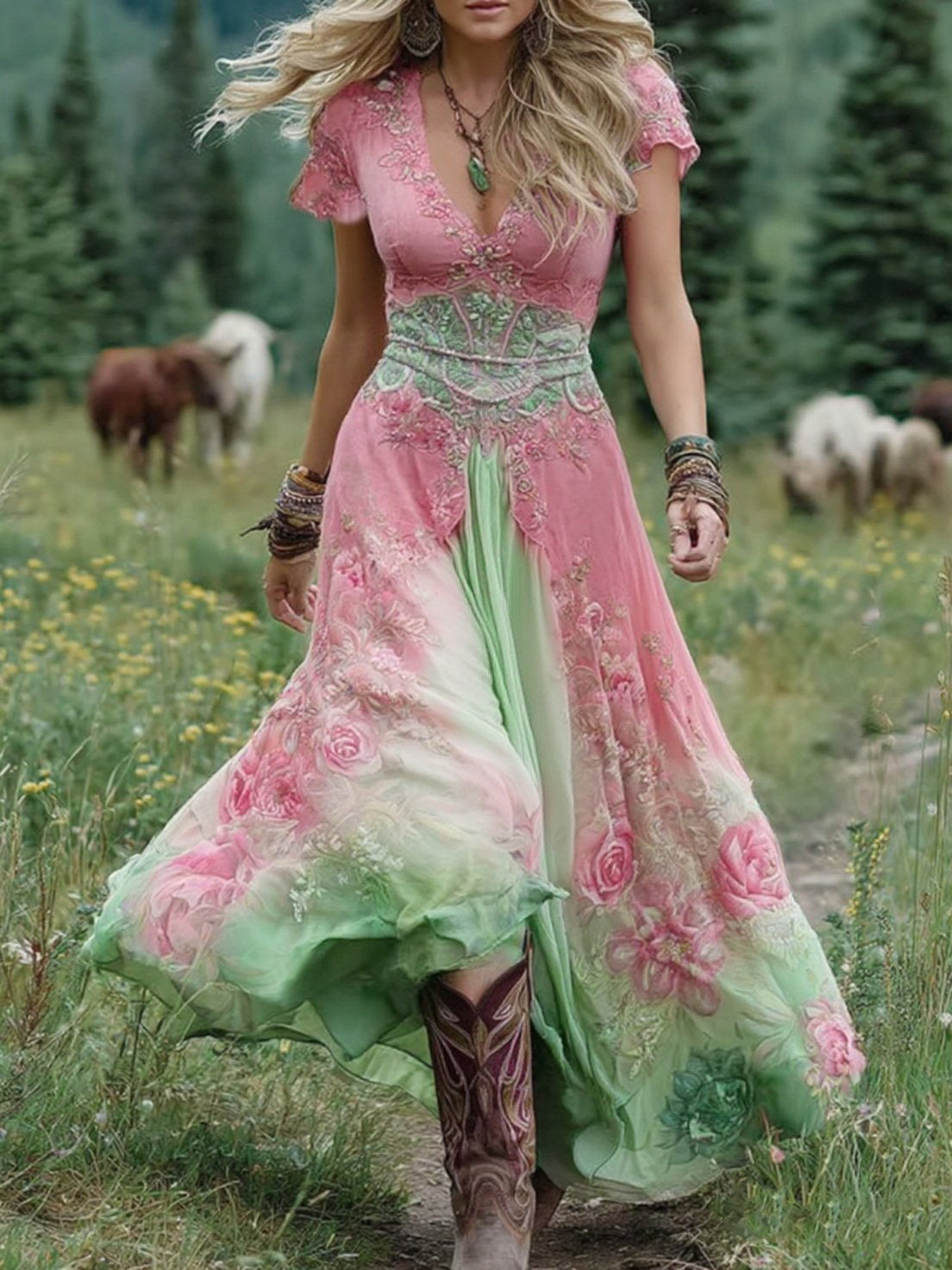 Elara | Vestido maxi floral con efecto degradado