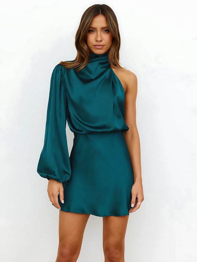 Elisa | Vestido elegante de un hombro con manga larga y corte suelto