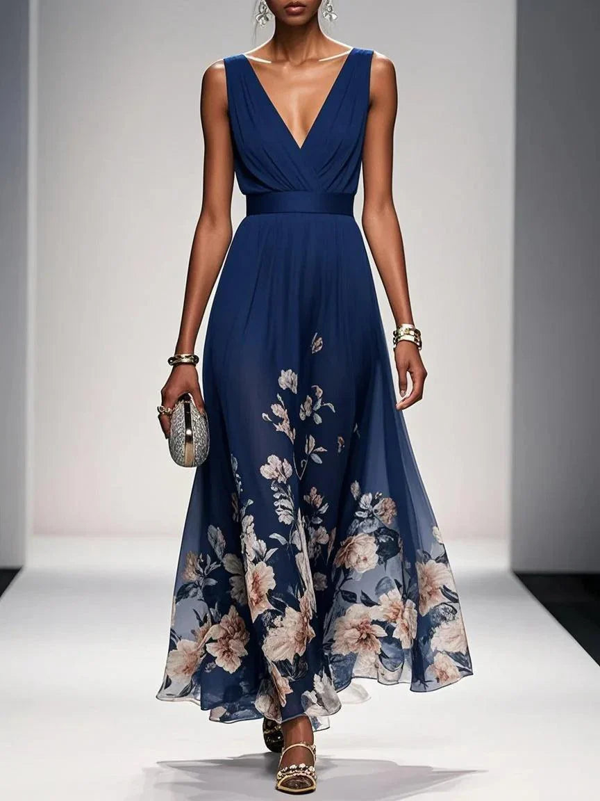 Umara | Vestido maxi de verano en chiffon con estampado floral