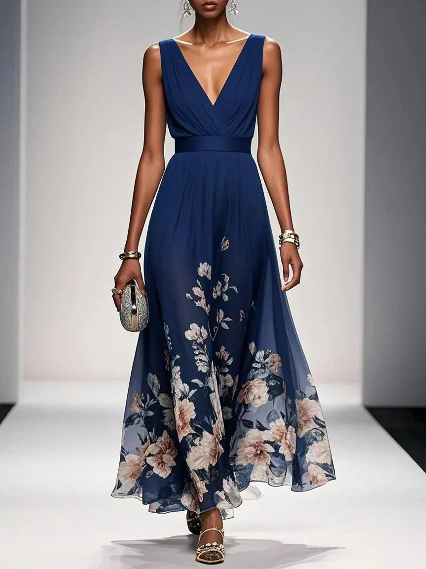 Daniela | Vestido maxi de mujer con estampado floral y escote en V