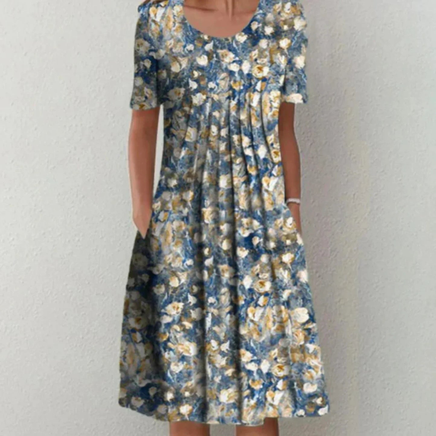 Clara | Mujer vestido midi floral con manga corta y bolsillos