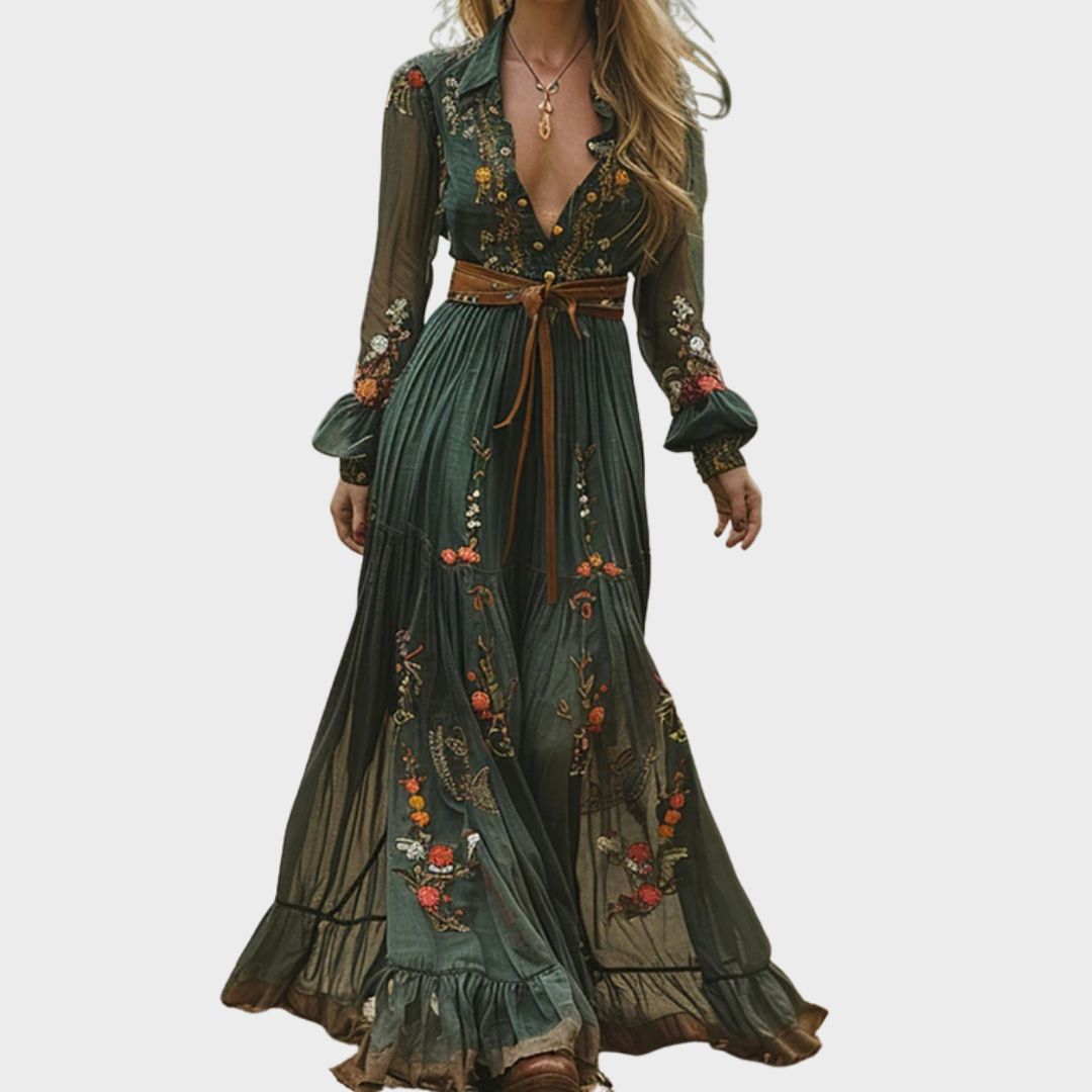 Sohee | Vestido Largo Boho con Bordado Floral