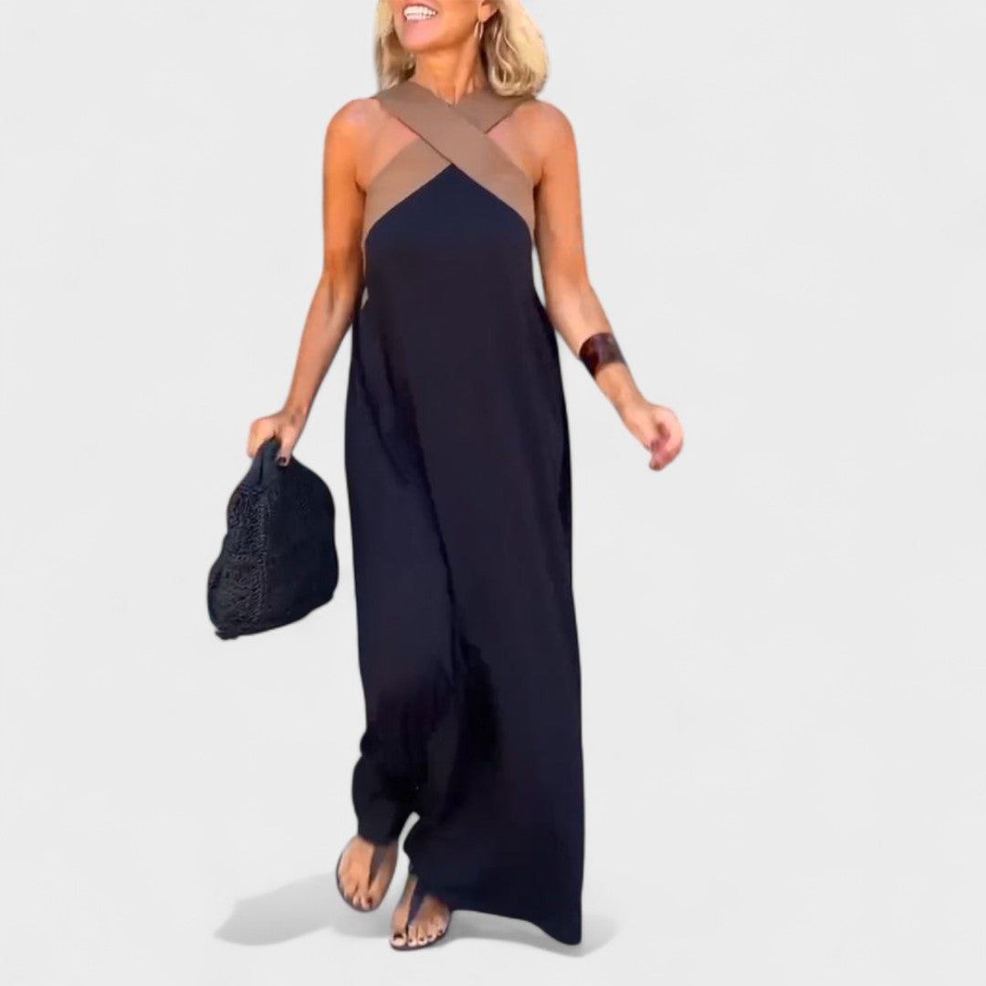 Manuela | Vestido maxi elegante con escote cruzado sin mangas