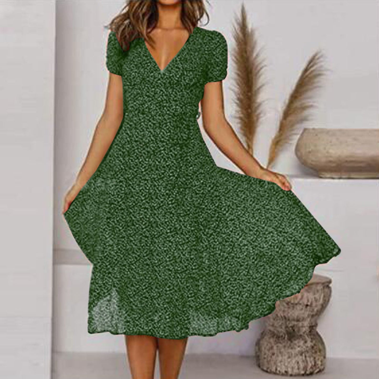 Teodora | Vestido midi con escote en V y manga corta