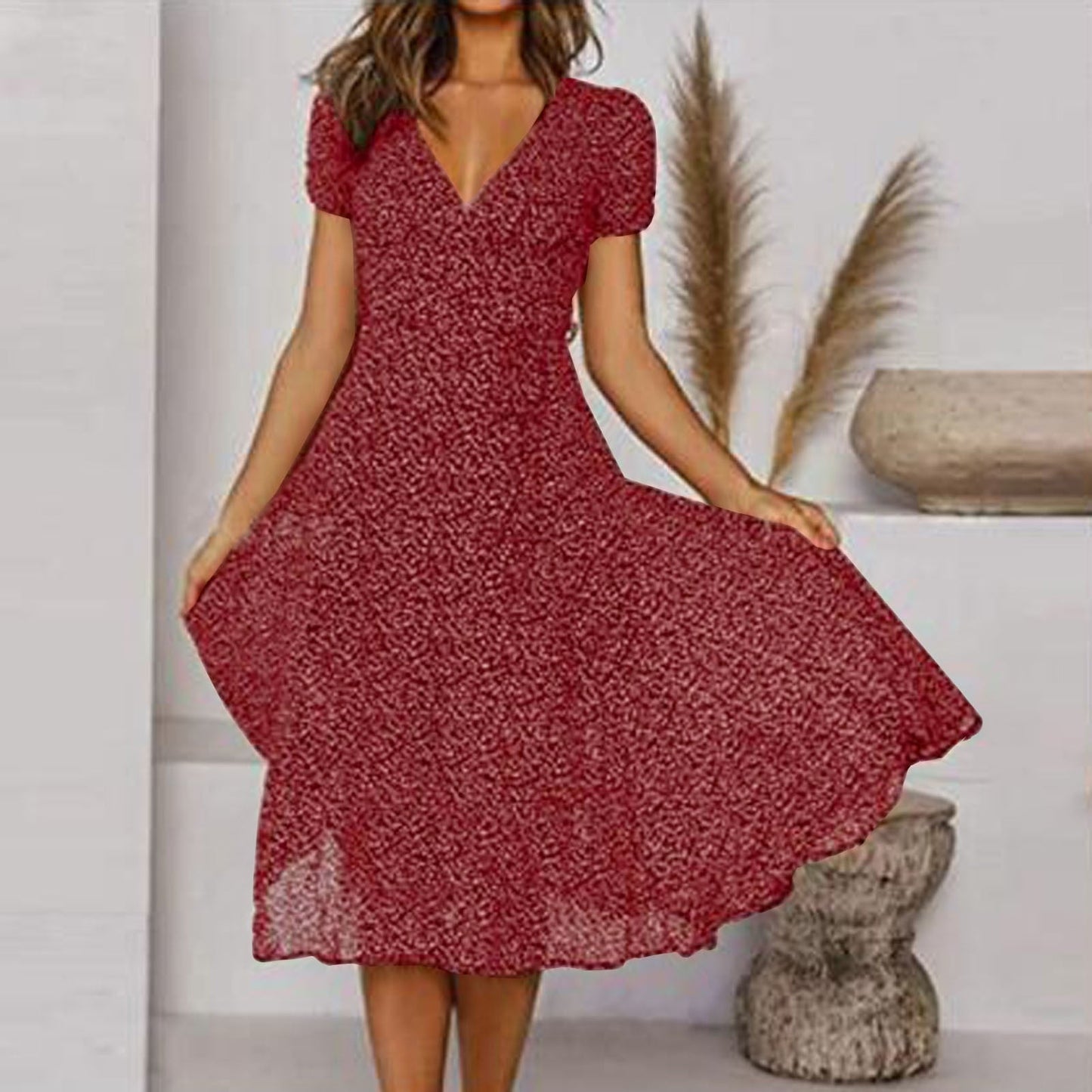 Teodora | Vestido midi con escote en V y manga corta