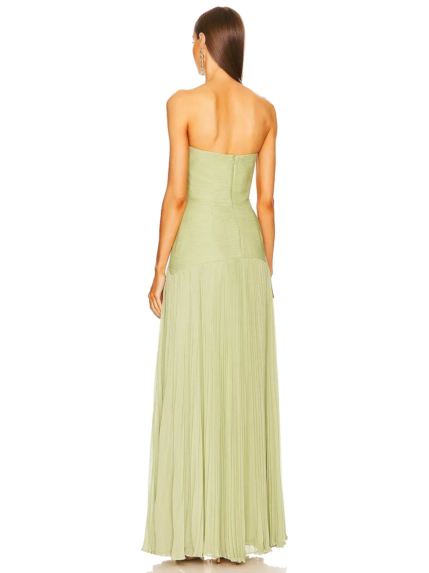 Elviera | Vestido maxi para mujer con pliegues y sin tirantes estilo boda