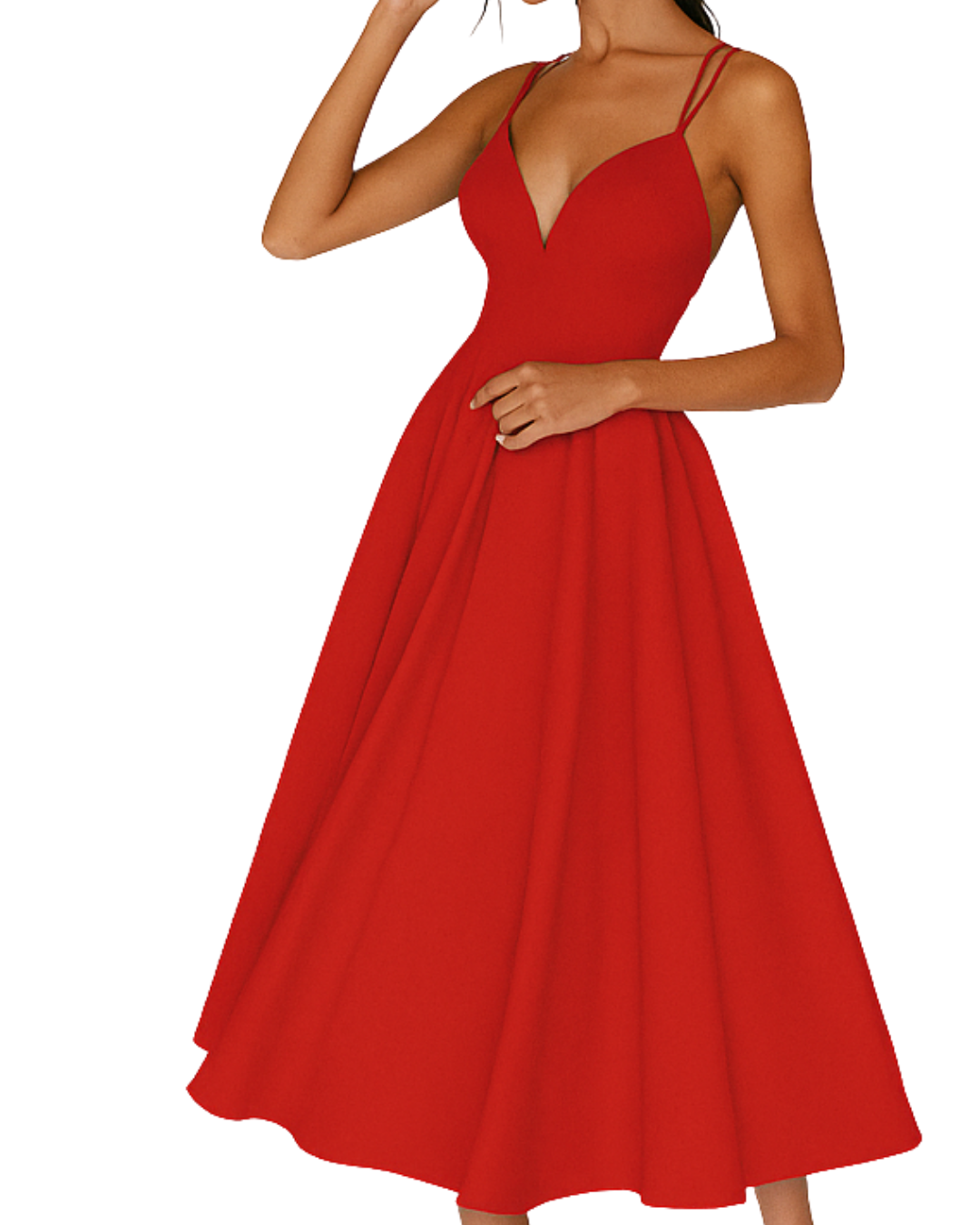 Katia | Vestido midi de boda para mujer con tirantes finos y falda amplia