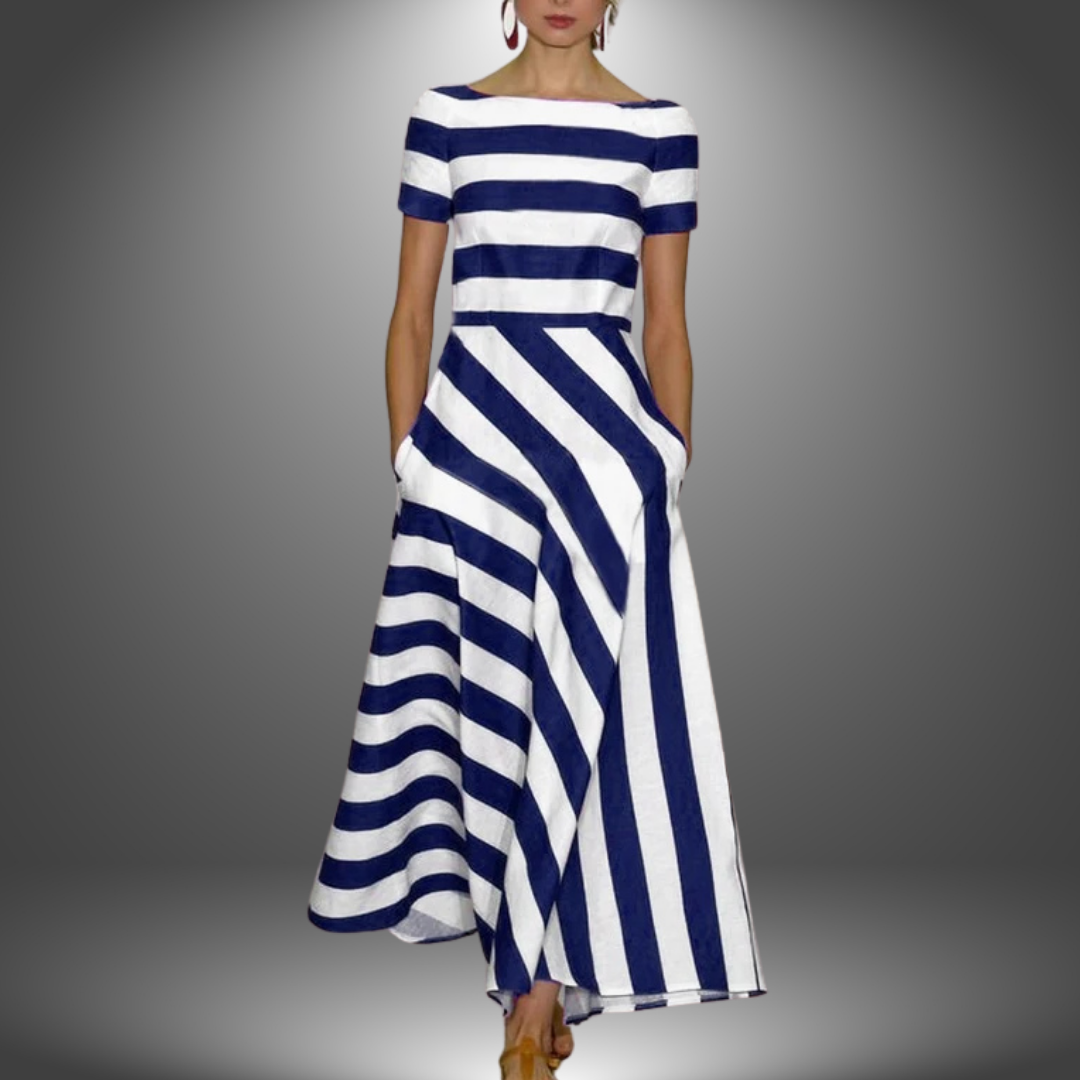 Natalia | Vestido maxi con rayas y manga corta