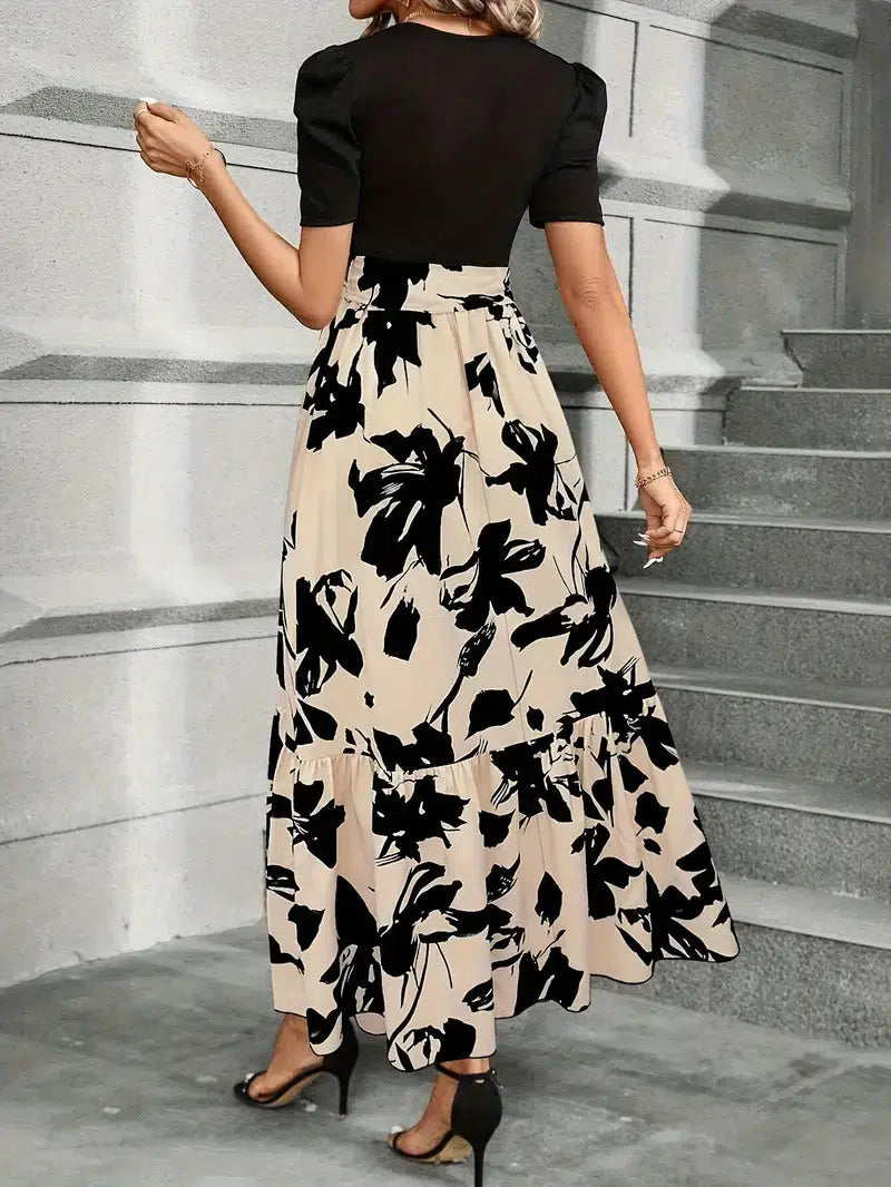 Blanca | Vestido maxi para mujer con mangas abullonadas y lazo