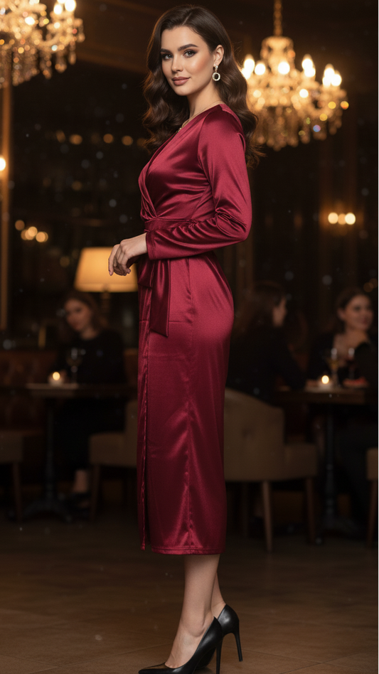 Pilar | Vestido midi cruzado elegante para mujer de primavera