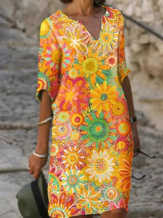 Taliana | Mini vestido floral para mujer con cuello en V favorecedor | Ligero