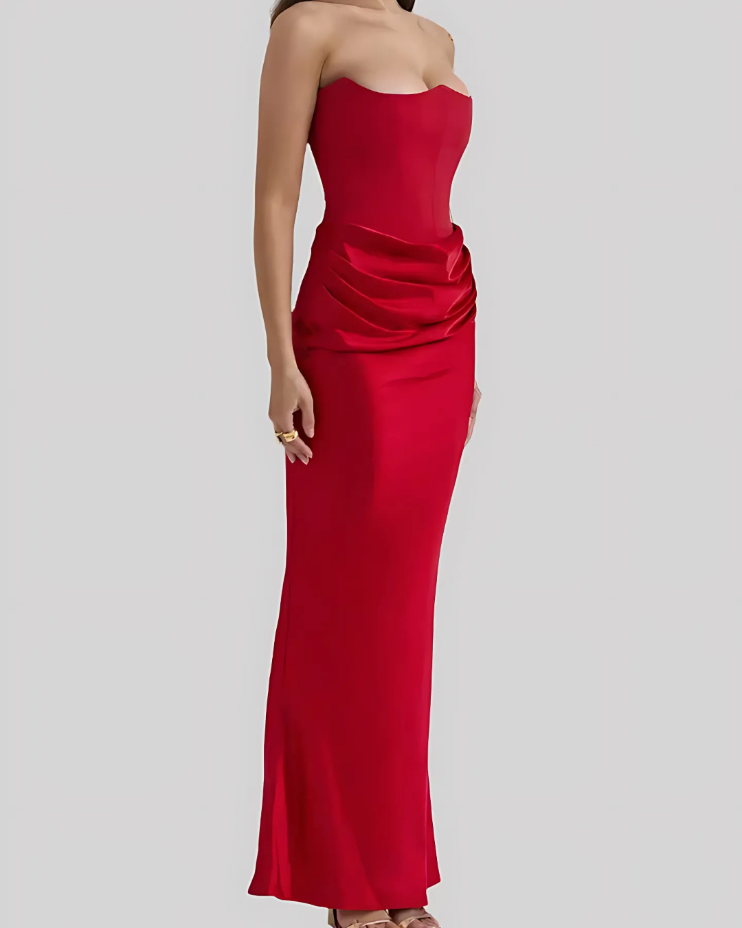Alvara | Vestido maxi drapeado sin tirantes para mujer