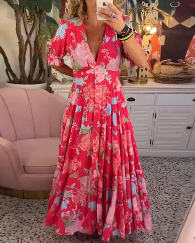 Daniela | Vestido maxi con estampado floral y escote en V