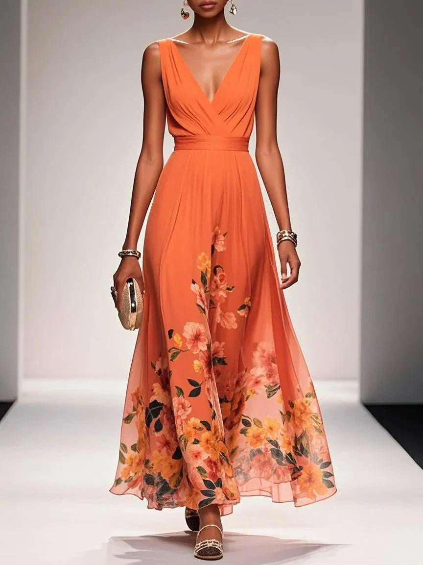 Umara | Vestido maxi de verano en chiffon con estampado floral