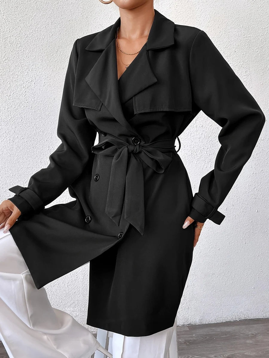 Abrigo largo reversible para mujer Cinturón con lazo Trench coat