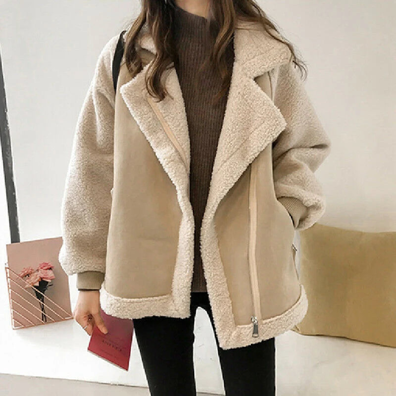 Abrigo de invierno de ante para mujer, forrado, cálido, corte elegante