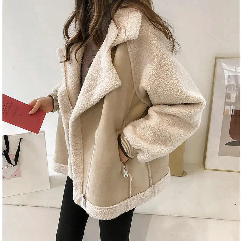 Abrigo de invierno de ante para mujer, forrado, cálido, corte elegante