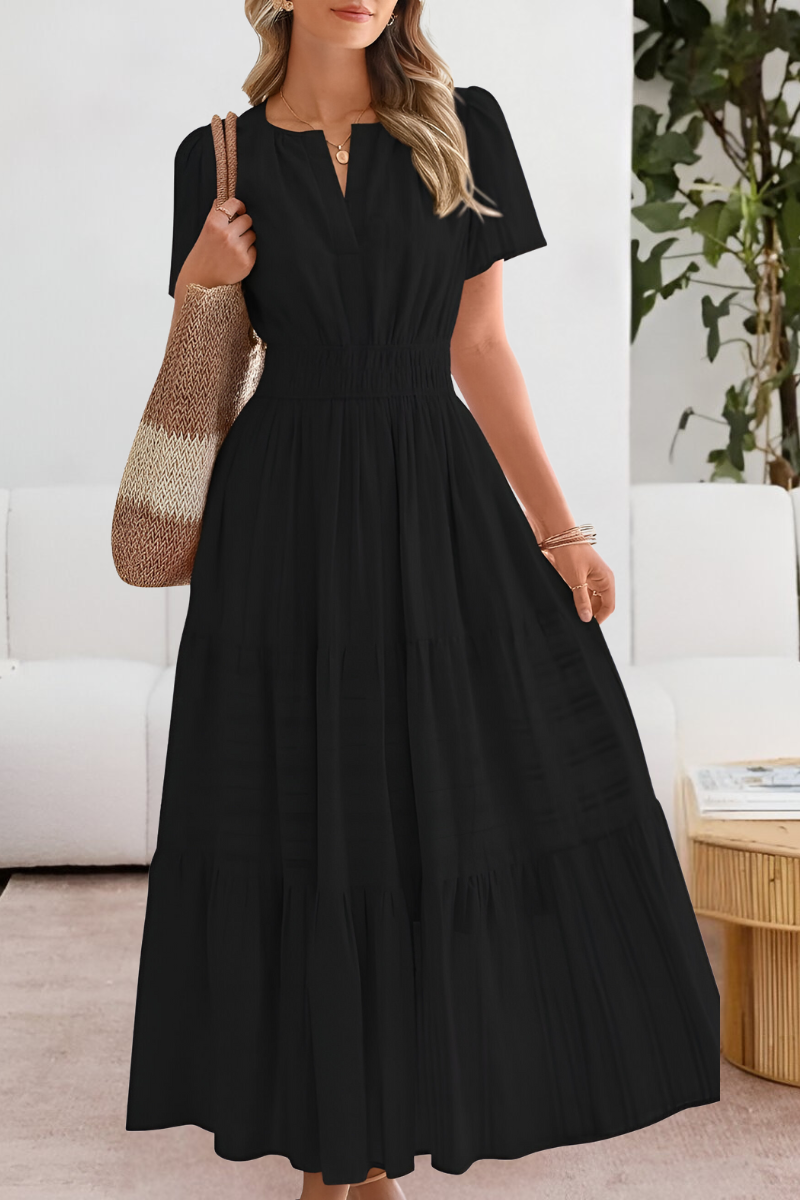 Milagros | Vestido boho con cintura fruncida y manga corta