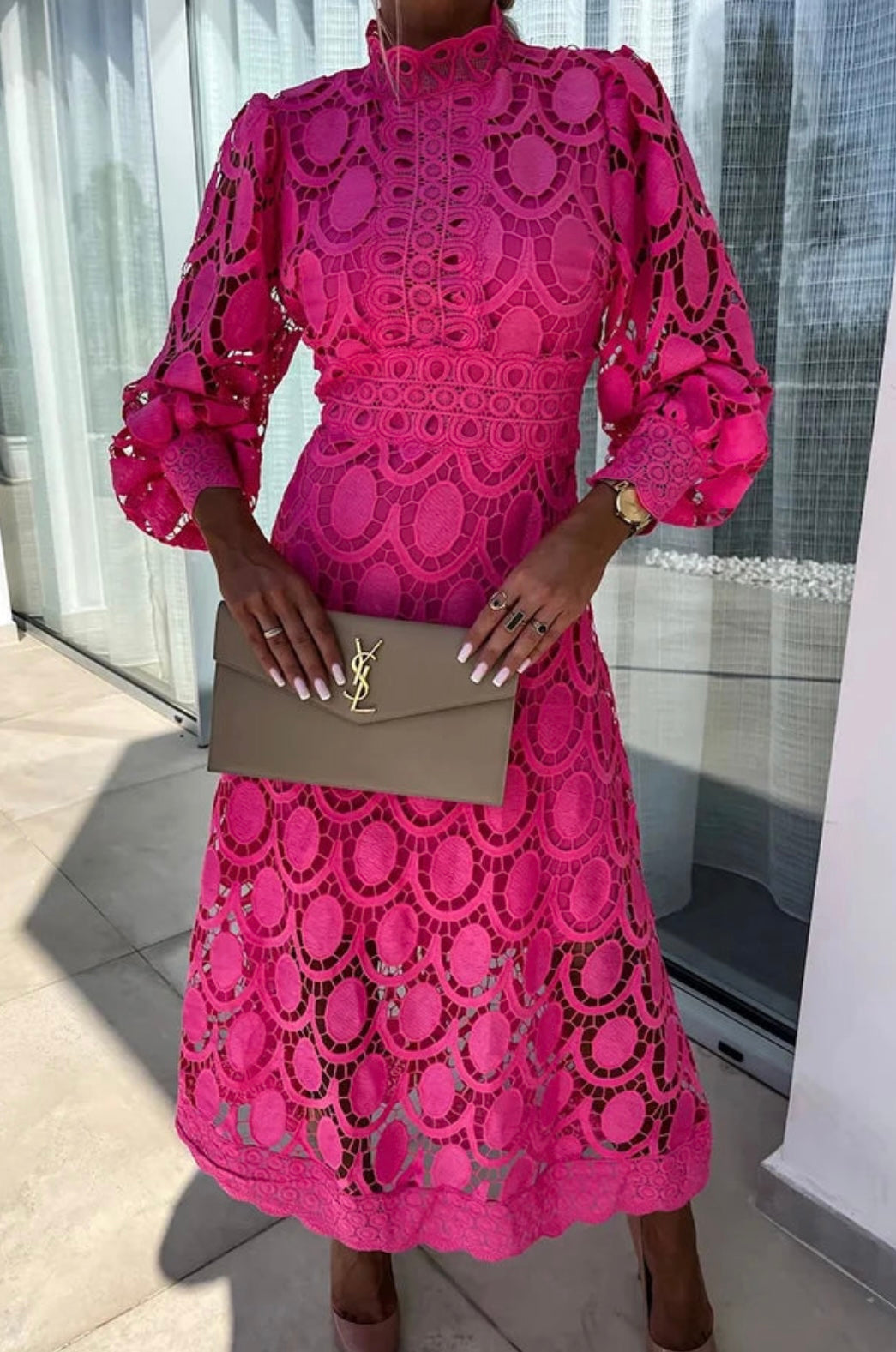 Marina | Vestido midi elegante de encaje con mangas largas