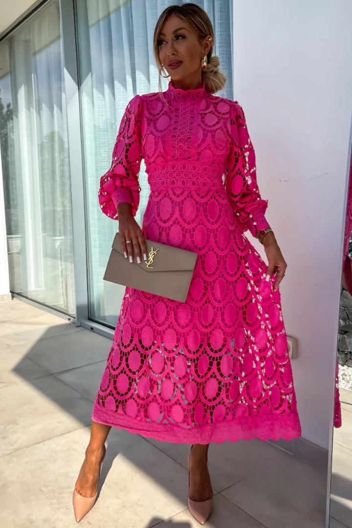 Marina | Vestido midi elegante de encaje con mangas largas