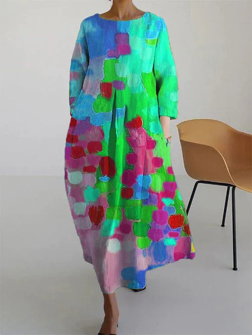 Avelina | Vestido maxi para mujer con estampado artístico y estilo relajado