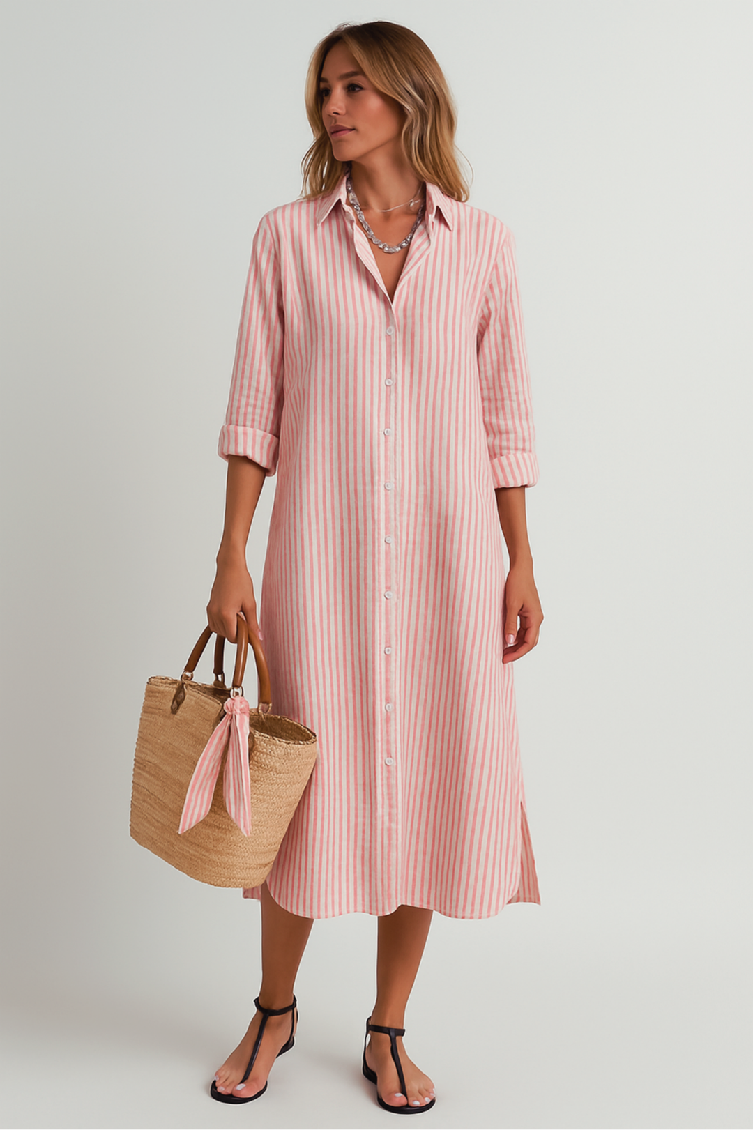 Vespera | Vestido midi de verano con rayas y botones